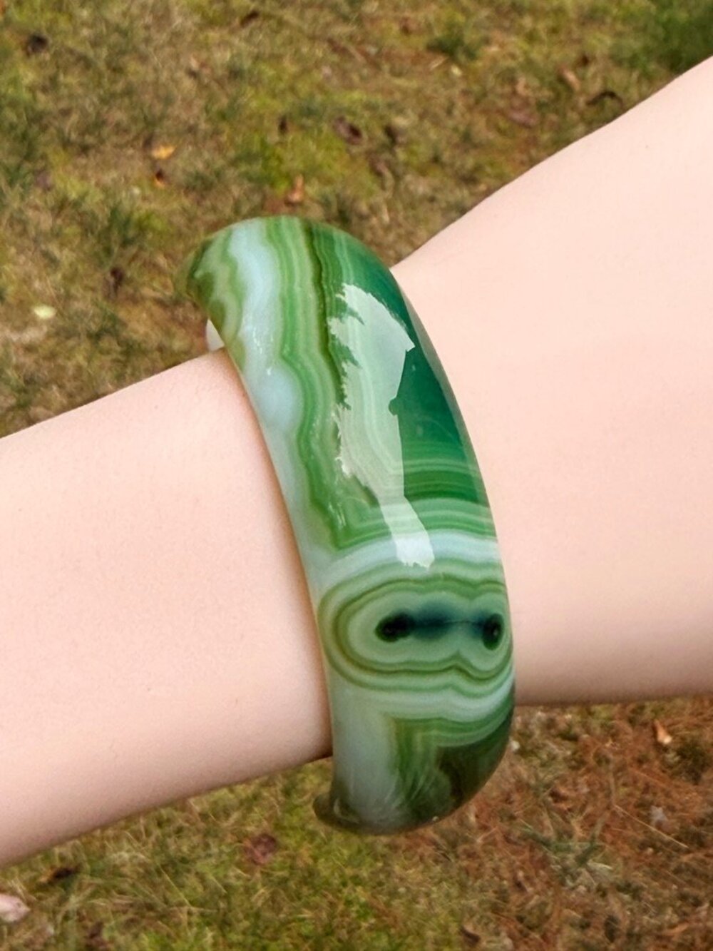 Green Agate Half Bangle White Phantom Quartz Unisex Bracelet
